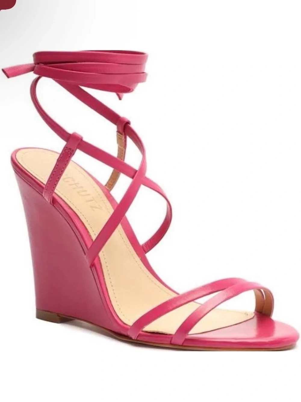 SCHUTZ DEONNE Hot Pink Strappy Wedge Sandal with Ankle Tie (22)
